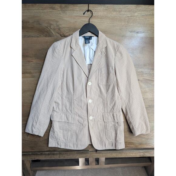 Polo Ralph Lauren Blazer Jacket Mens Medium Brown Striped Single Breasted Notch